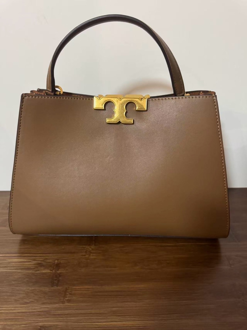 Tory Burch Brown Leather Top-Handle Shoulder Bag with Gold Logo
